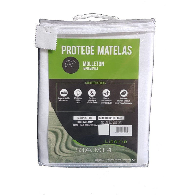 Alèse Imperméable et Molletonnée anti-acariens 100% coton pour matelas épais 